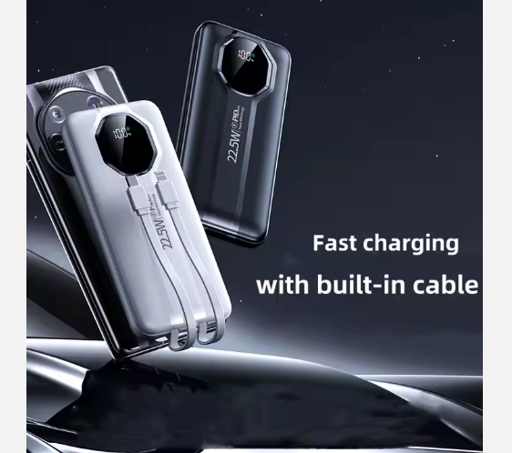 Power Bank 10000 mAh PD 22,5W – Batería Portátil con Cables Integrados y Carga Rápida